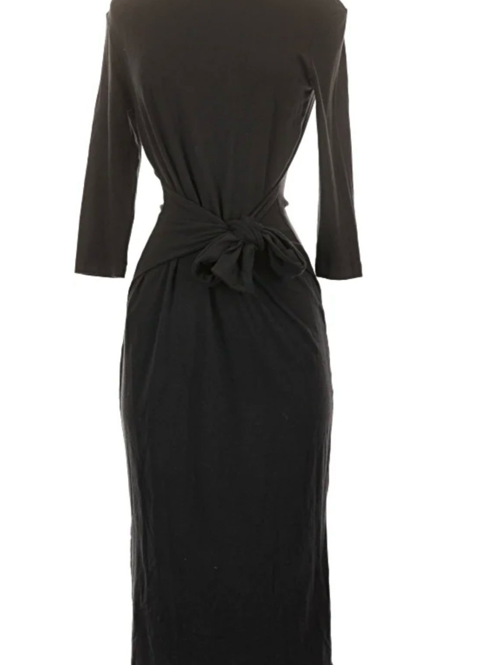 Amour Vert Classic Black Tie-Waist Midi Dress - Size M